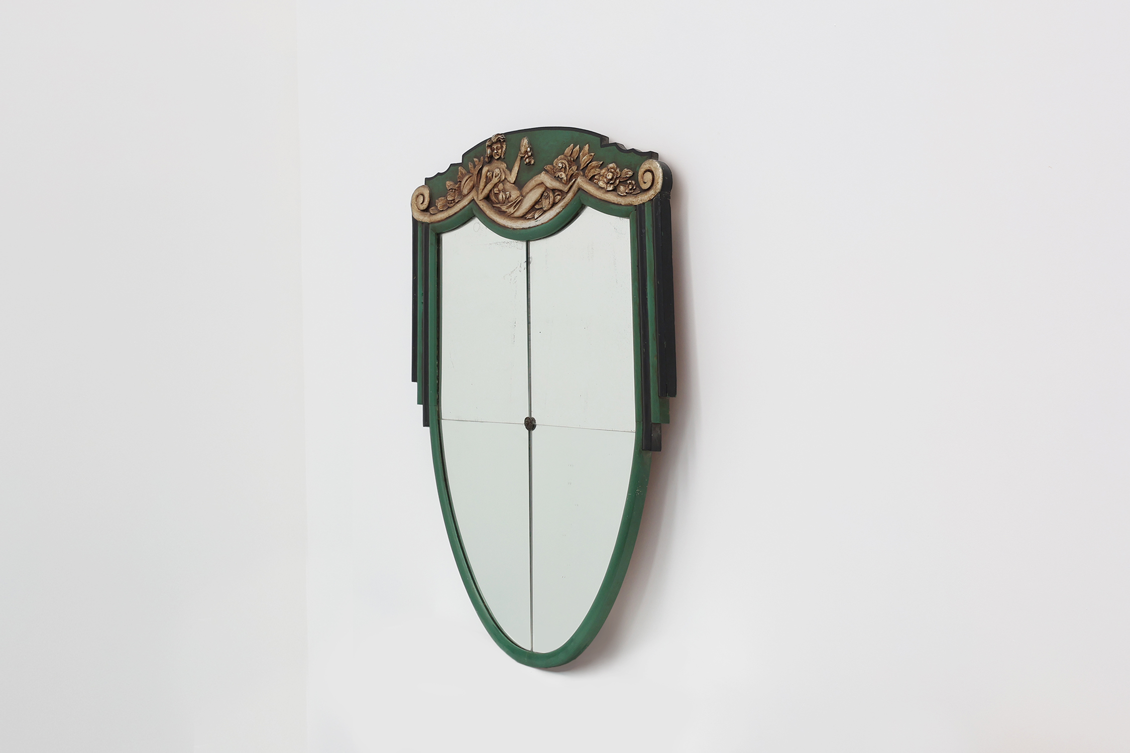 French Art Deco mirror in green carved wood, 1930sthumbnail